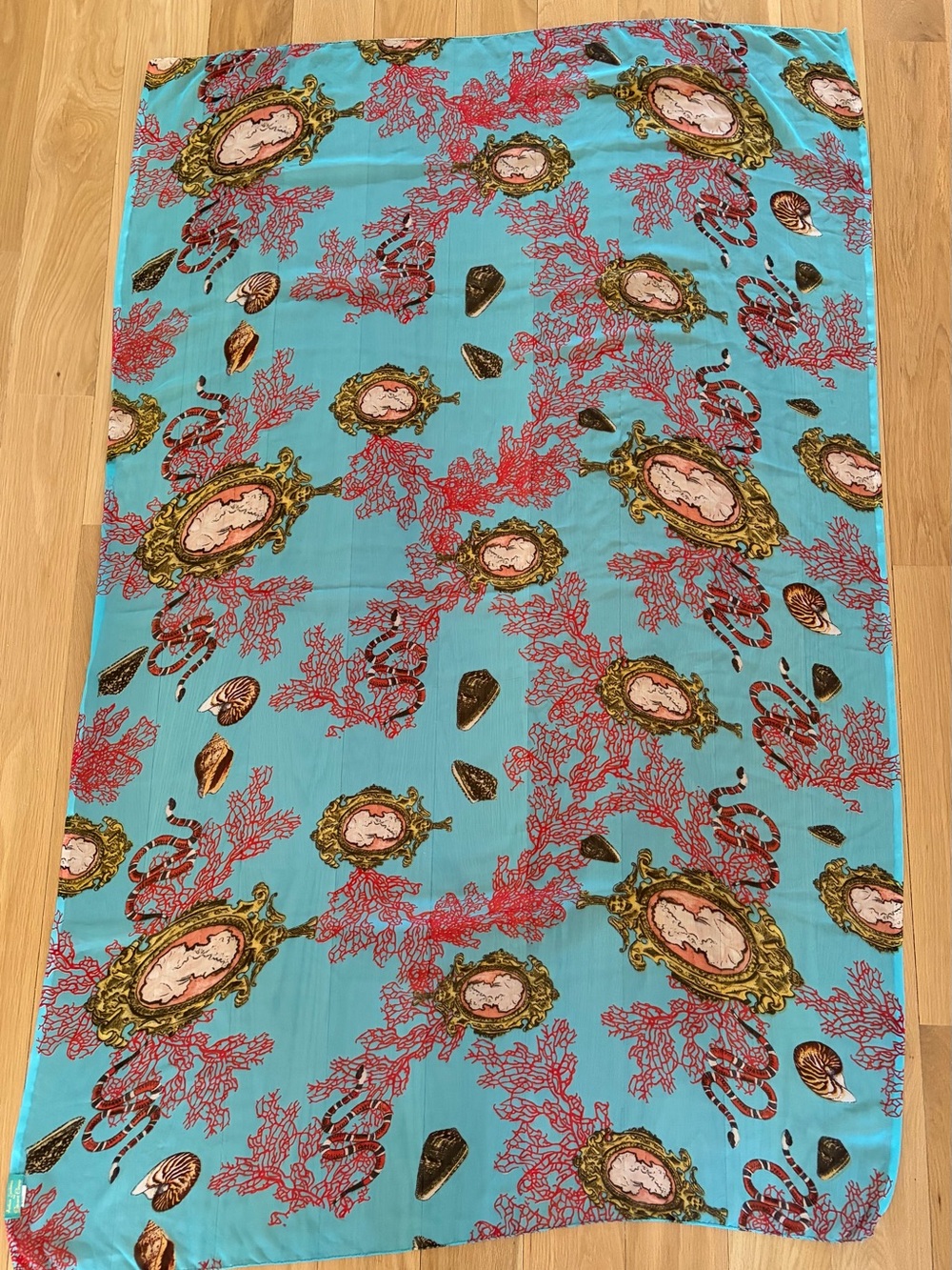 Antics Sartoria by Giacomo CinqueTurquoise Coral, Shell Print Scarf/Pareo